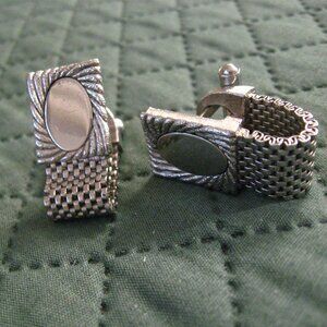 Vintage 1970's Mesh Wrapped Silver Cuff Links